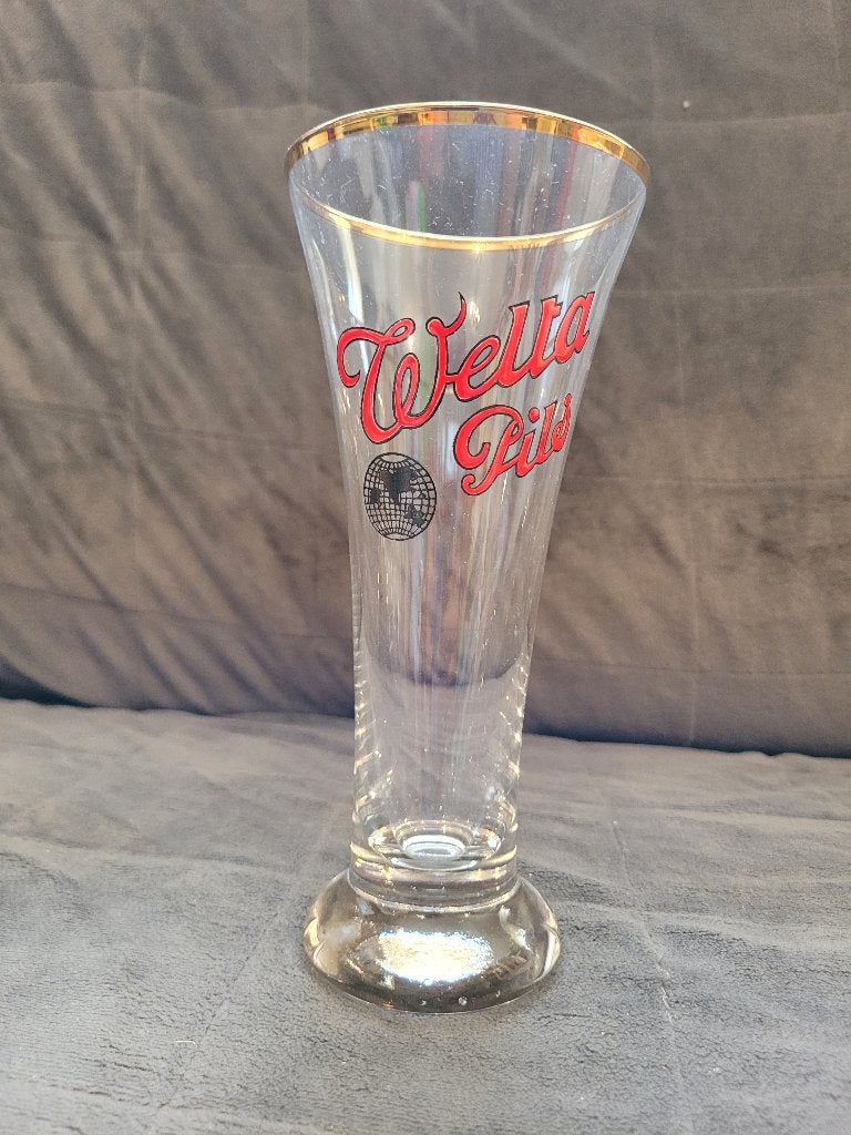 oud Welta pils geëmailleerd bierglas 33 cl, Ophalen of Verzenden, Gebruikt, Glas of Glazen, Overige merken