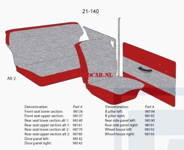 Volvo Bekleding PV544 wielkast links achter grijs-rood 1958, Enlèvement ou Envoi, Neuf