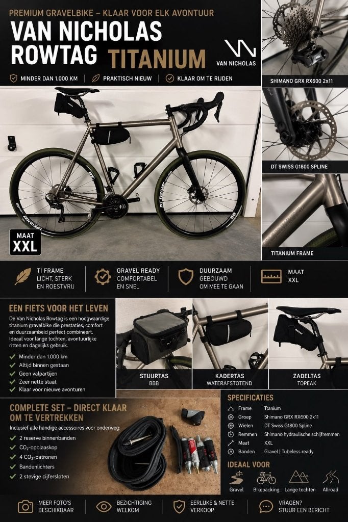 Van Nicholas Rowtag Titanium XXL – Nieuwstaat, 28 inch, Zo goed als nieuw, 61 tot 65 cm, Meer dan 20 versnellingen