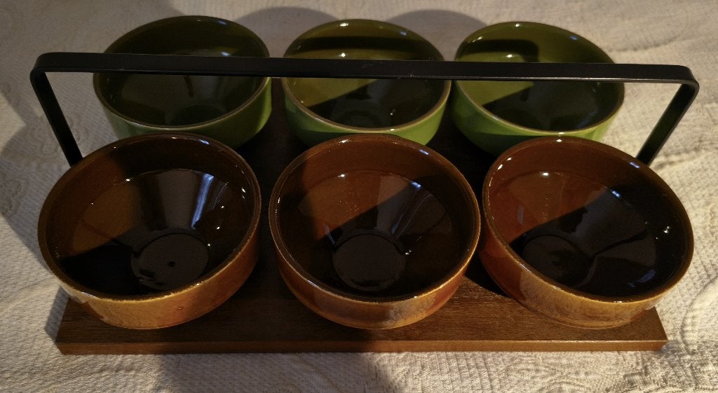 keramische schalen met houten onderstel, Huis en Inrichting, Ophalen, Overige merken, Vintage, Zo goed als nieuw