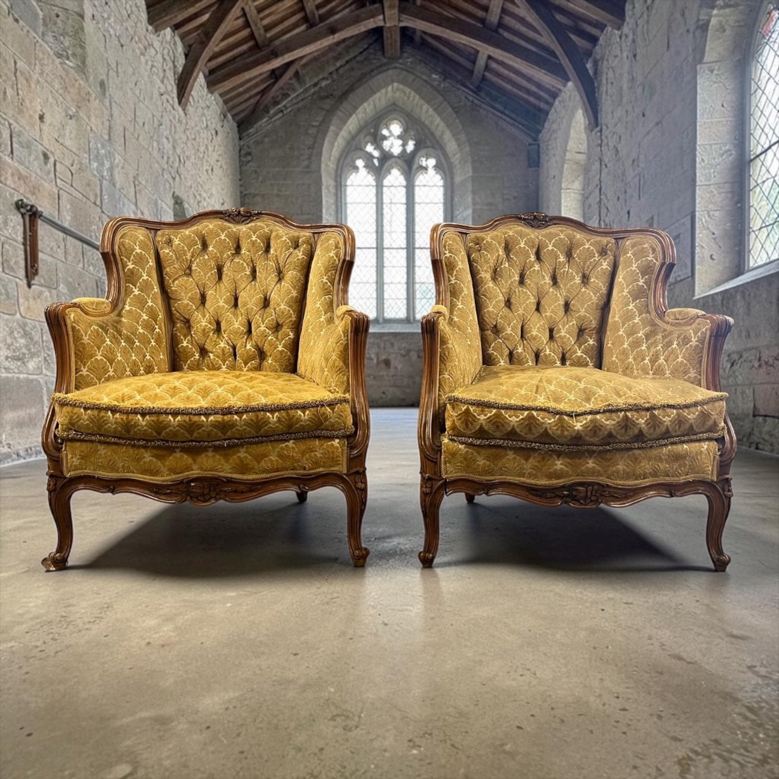 vintage goudgele barok fauteuil / éénzit / zetel, Antiek en Kunst, Ophalen