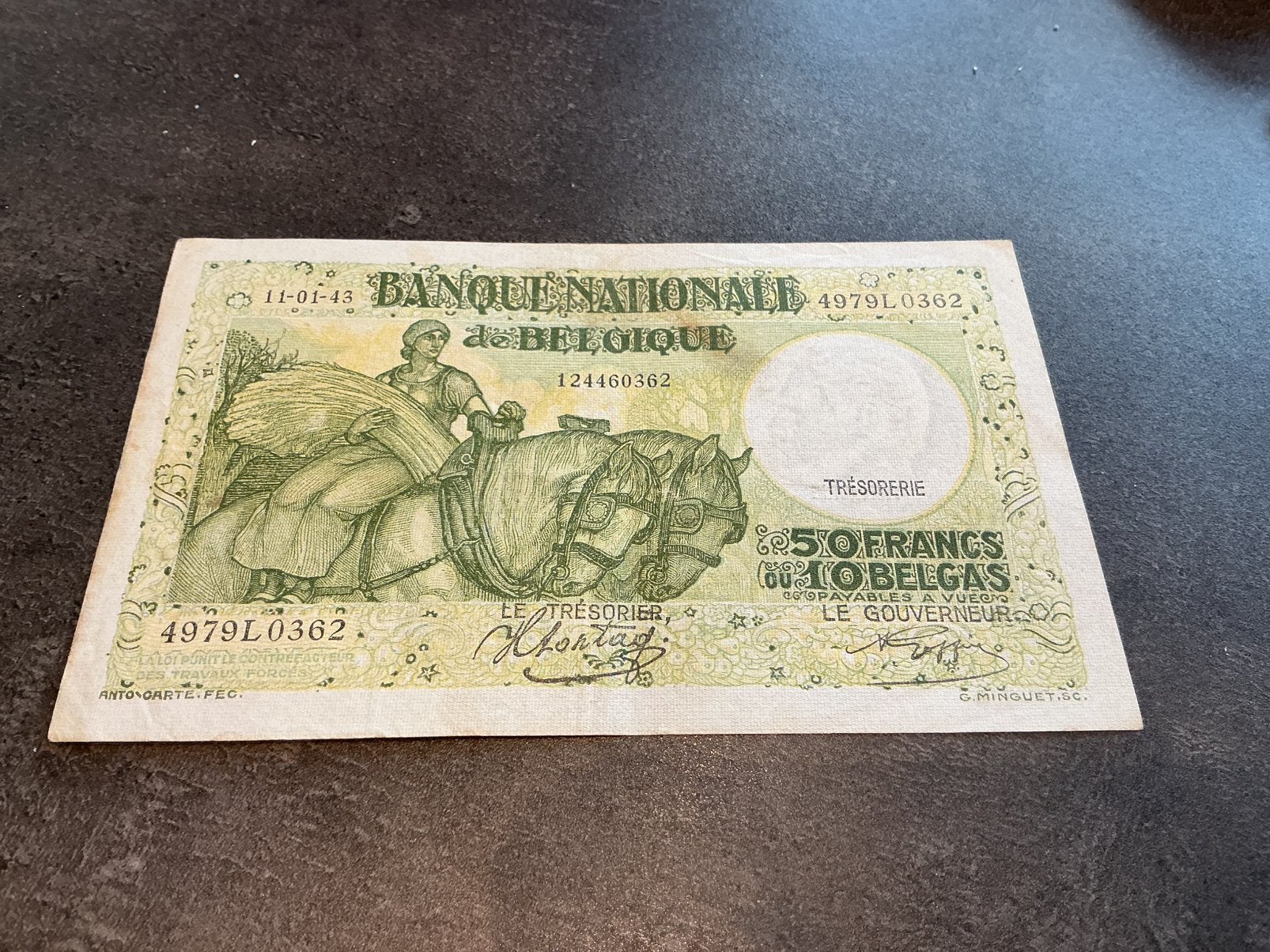 België 50 Frank 1943, Postzegels en Munten, Ophalen of Verzenden