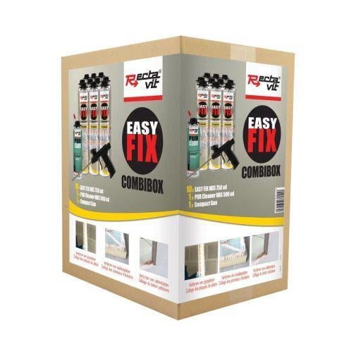 RECTAVIT Easy Fix Combibox10 mousse PU+ nettoyant + pistolet, Bricolage & Construction, Isolation & Étanchéité, Neuf, Mousse polystyrène (Tempex)