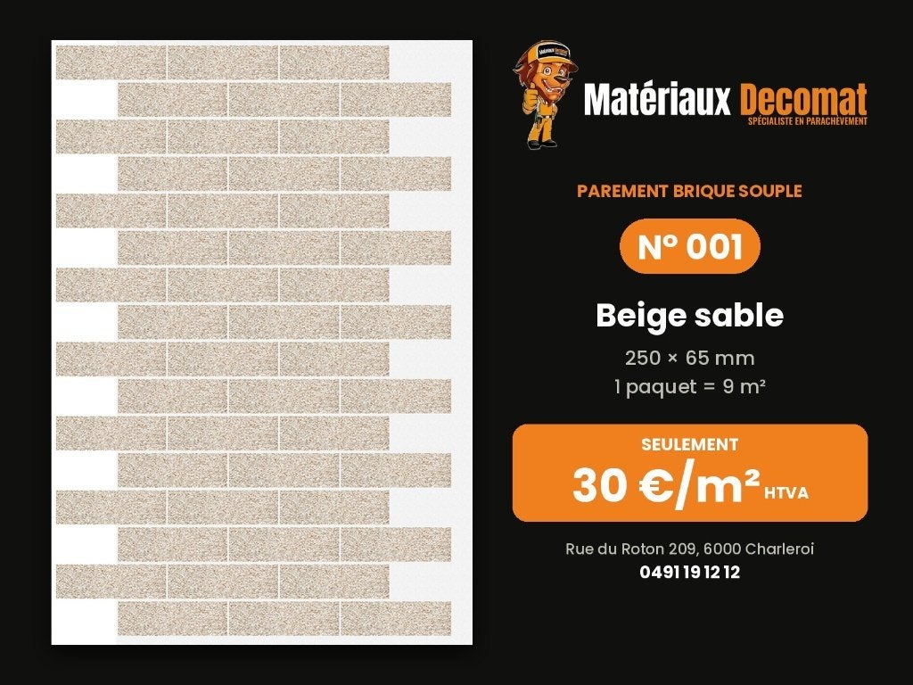 Parement brique souple - N 001 Beige sable - 30 €/m², Bricolage & Construction, Enlèvement, Neuf, Briques