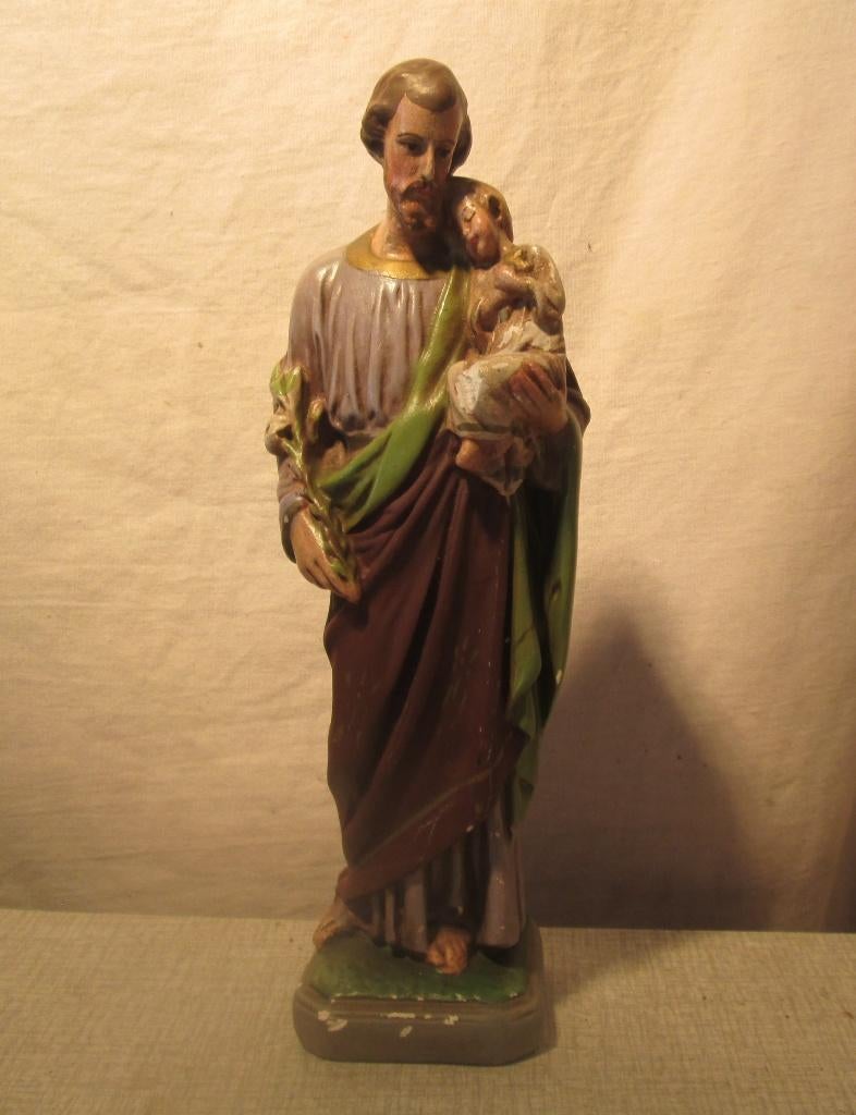 Belle statue ancienne de Joseph et Jésus - 23 cm, Enlèvement ou Envoi