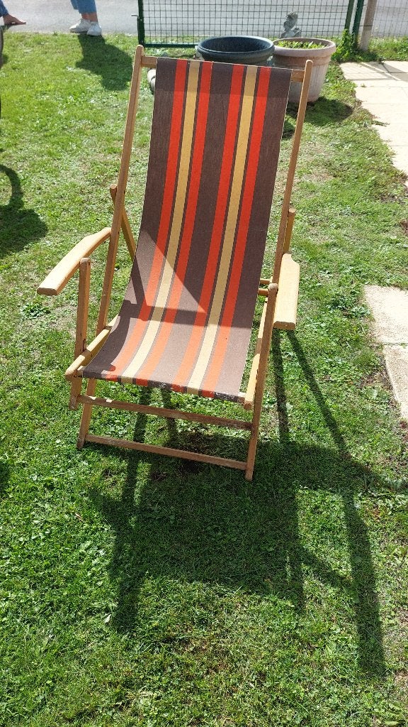 Retro strandstoel, Ophalen, Gebruikt, Hout, Inklapbaar