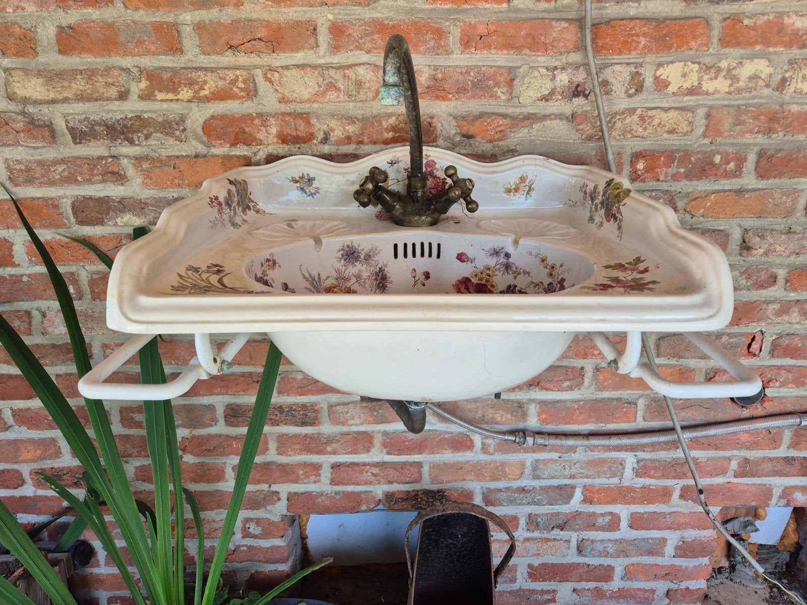 Vintage wasbak - lavabo, beschilderd, 65 cm, Huis en Inrichting, Badkamer | Badkamermeubels, Ophalen
