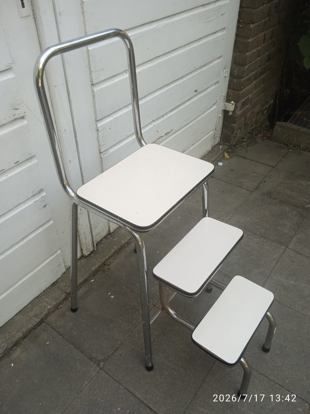 Tabouret de cuisine Formica des années 1960, chaise, escalie, Comme neuf, Enlèvement, Blanc, Brabantia