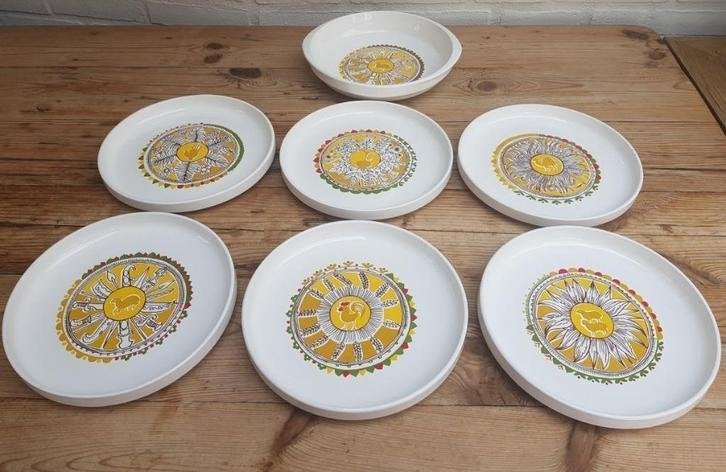 Vintage Franse borden set + schaal, dieren, planten & dolken, Antiek en Kunst, Ophalen of Verzenden