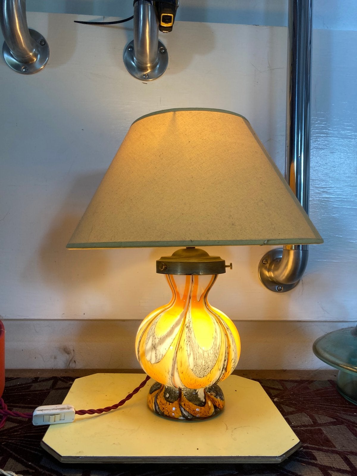 Lampe en verre opalin, Enlèvement ou Envoi, Utilisé, E27 (grand), Ampoule LED