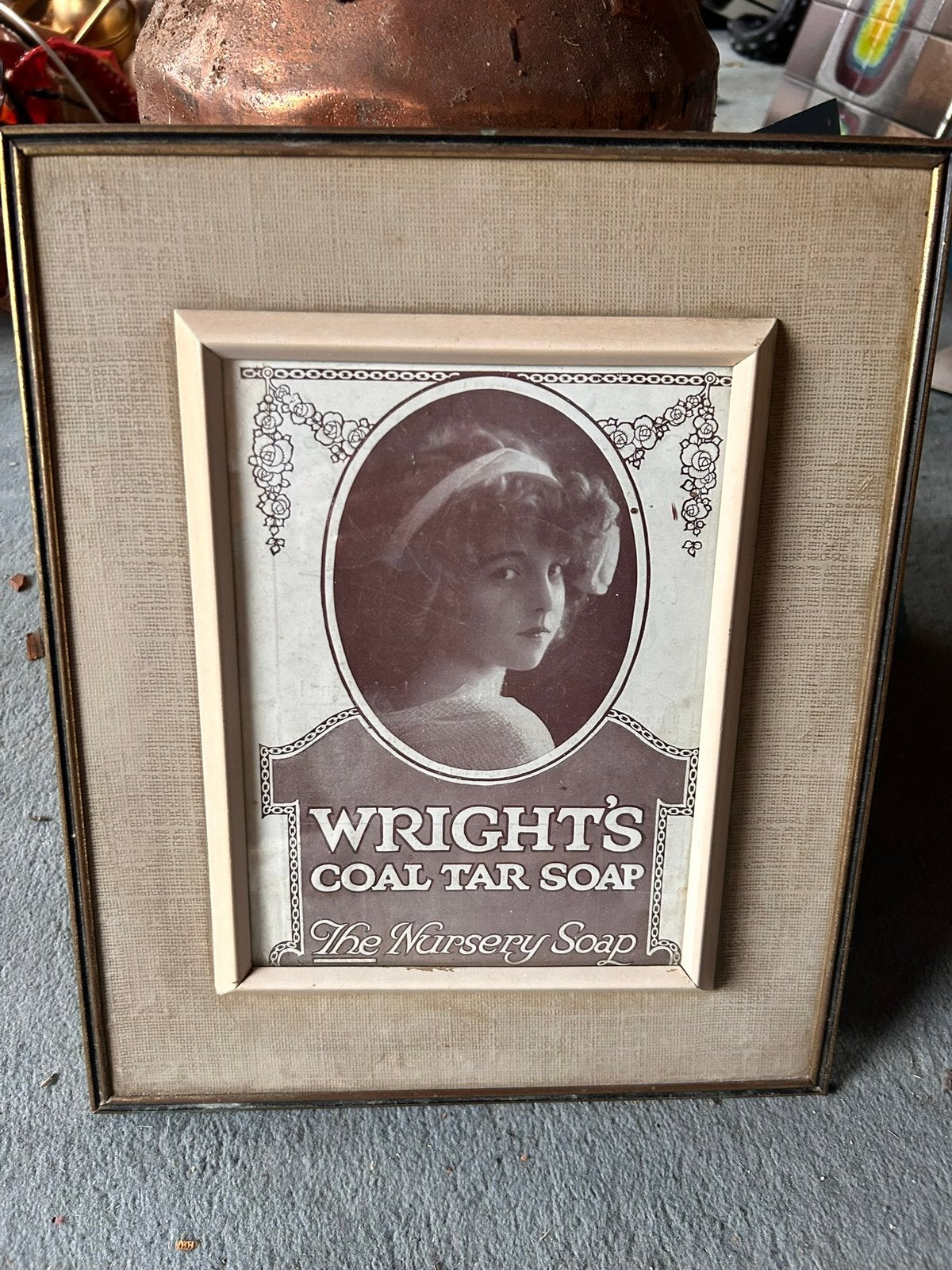 Antieke fotokader Wrights soap reclame poster, Ophalen, Gebruikt