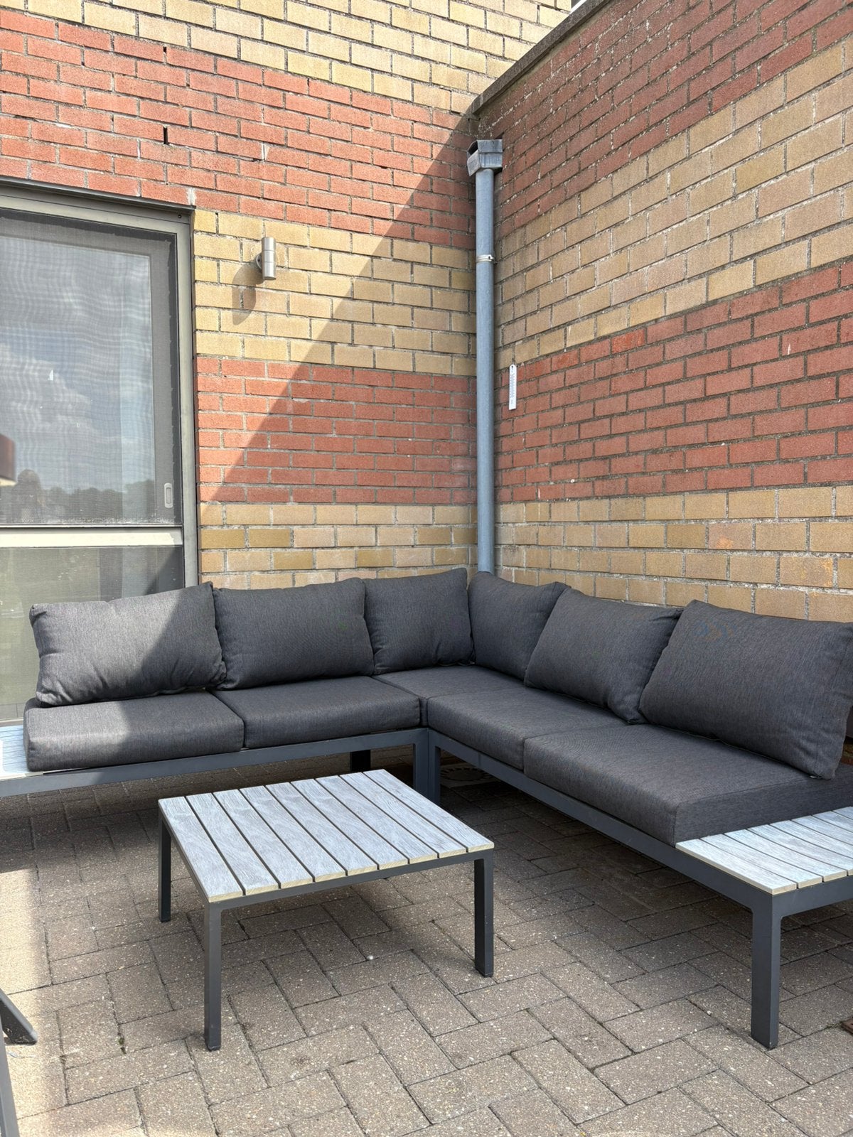 Grijze Loungeset, Ophalen, 5 zitplaatsen, Bijzettafel, Aluminium