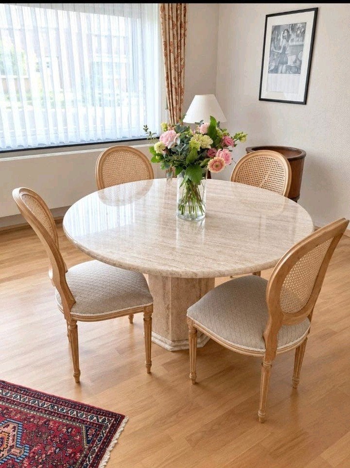 Ensemble de salle à manger — Table ronde en marbre/travertin, Maison & Meubles, Enlèvement