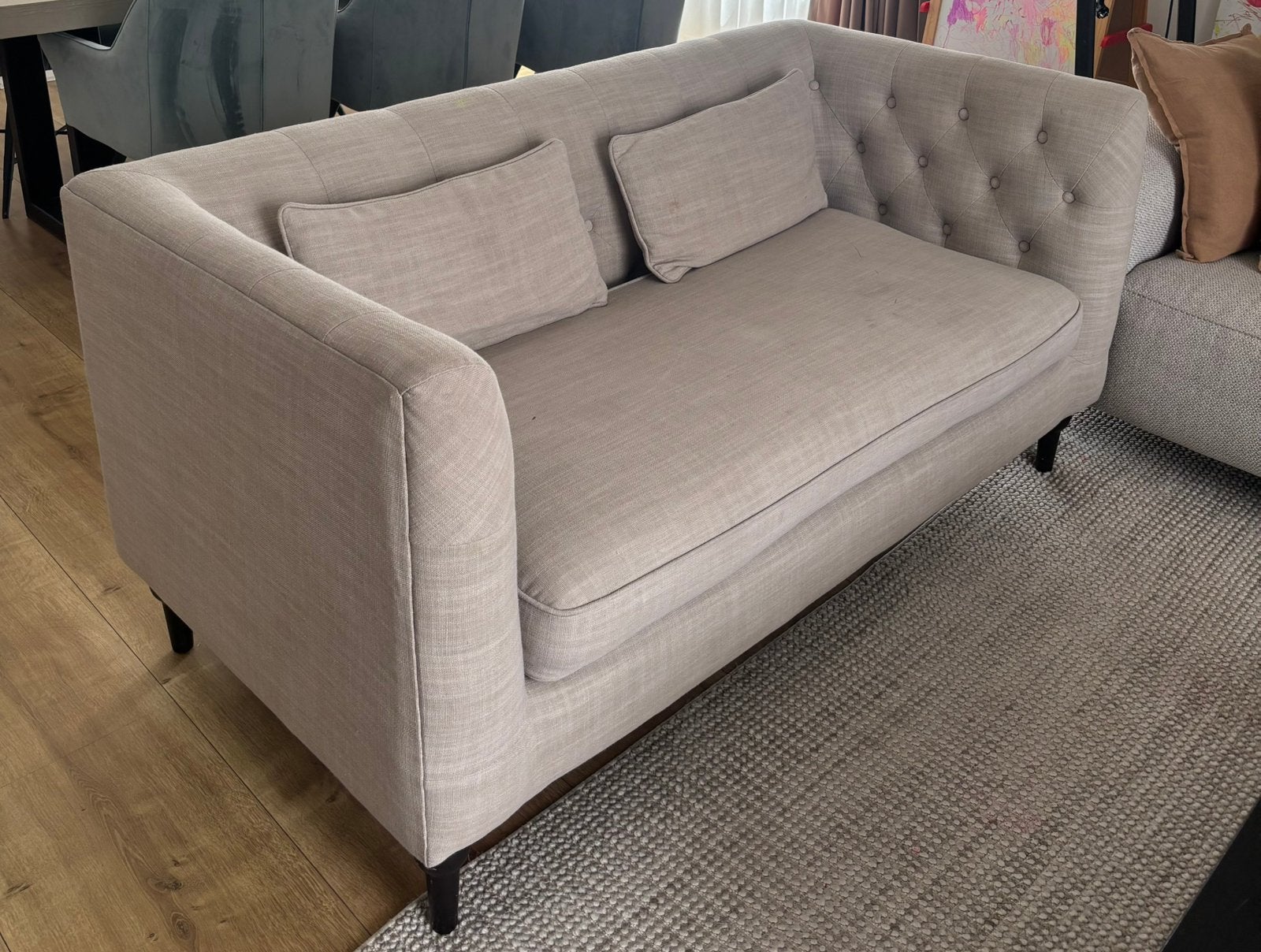 Linnen chesterfield zetel 2-zit, Maison & Meubles, Canapés | Sofas & Chaises Longues, 75 à 100 cm, Landelijk-modern, 150 à 200 cm