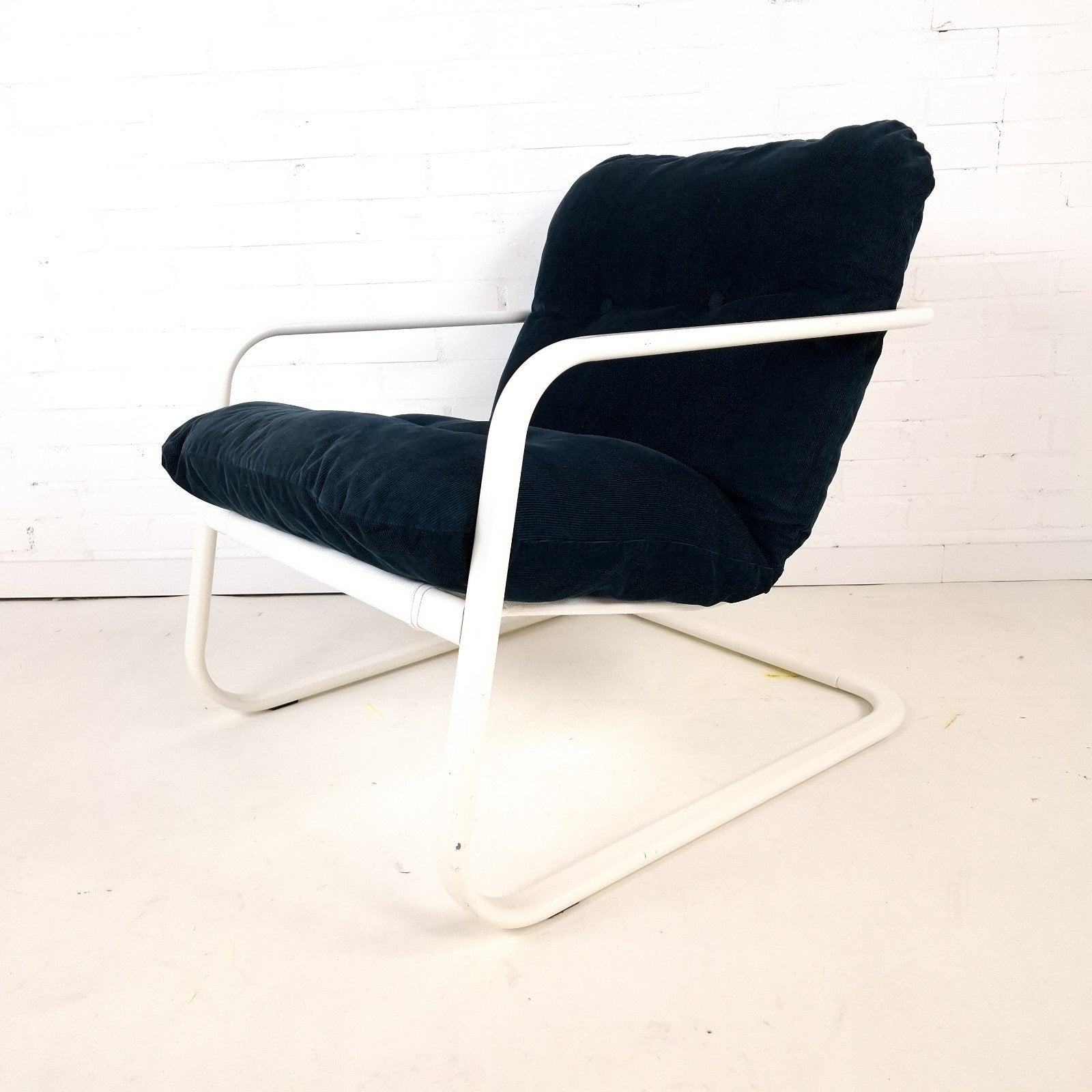 Vintage Ikea fauteuil Rörberg jaren 90 wit metaal blauw, Ophalen