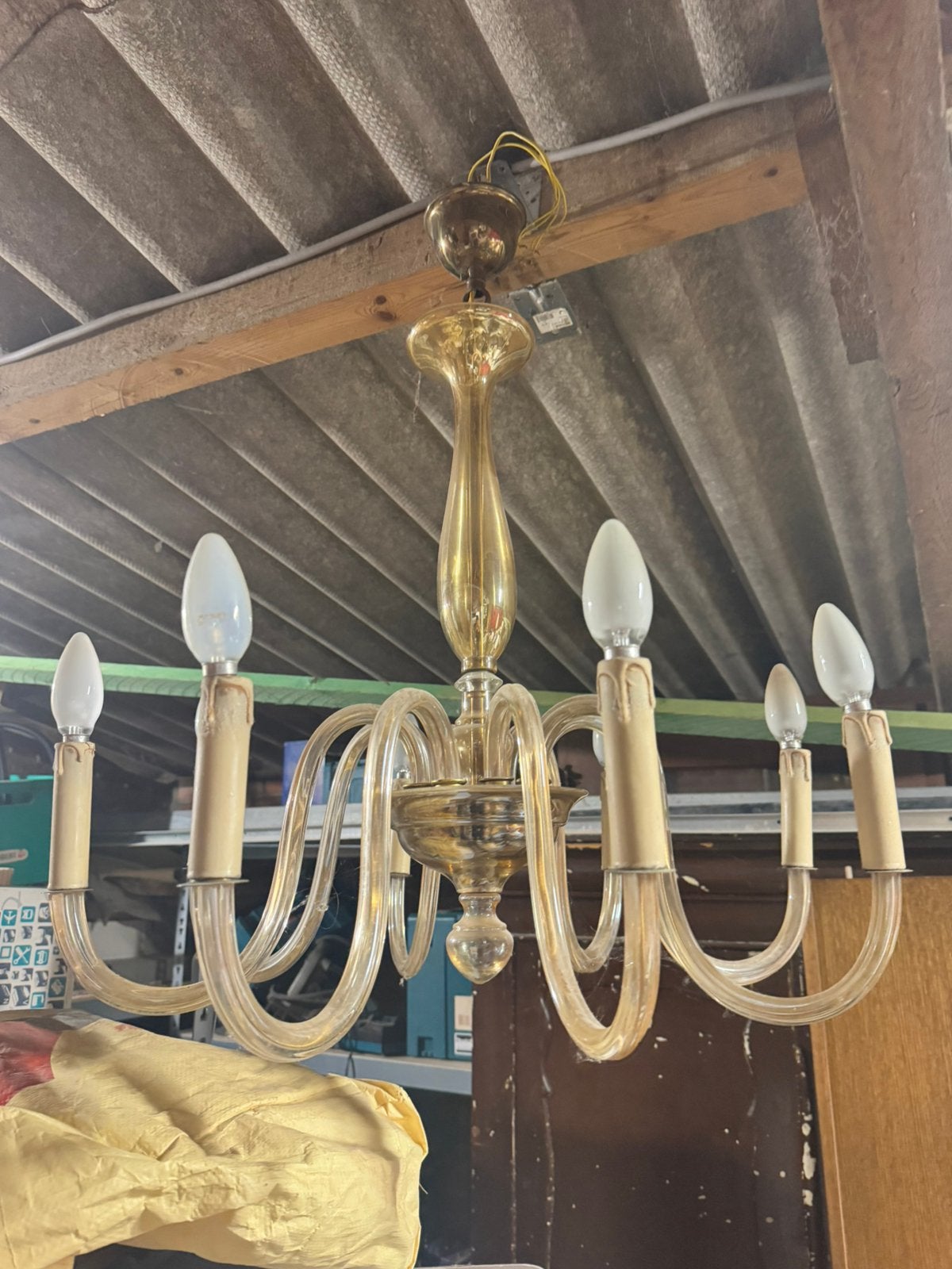 Antiek murano luster in goede staat, Ophalen, E14 (klein), Glas, Klasiek