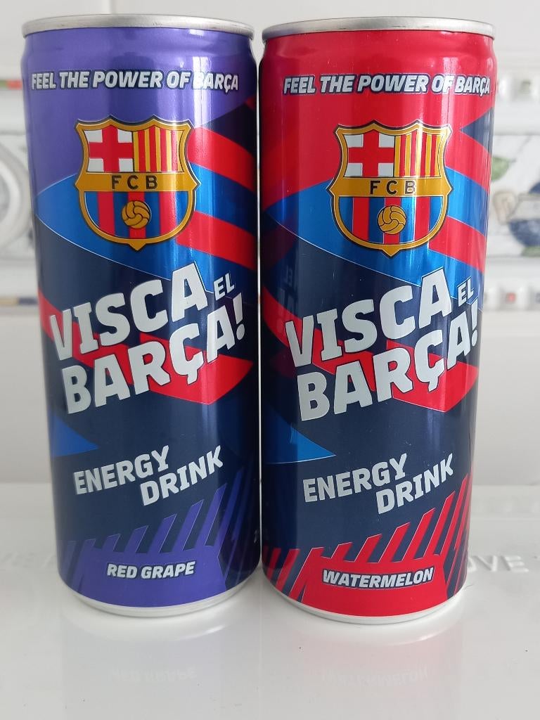 2 FC BARCELONA Voetbal Energy Drink blikjes uit Spanje (vol), Ophalen of Verzenden