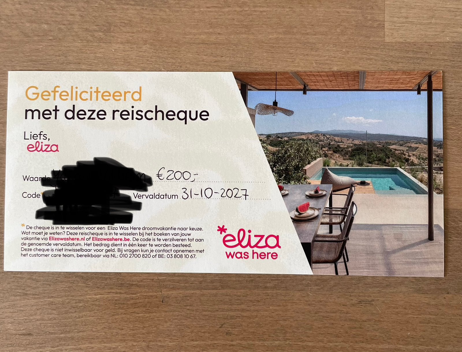 Eliza was here cadeaubon 200 euro geldig tot oktober 2027, Cadeaubon