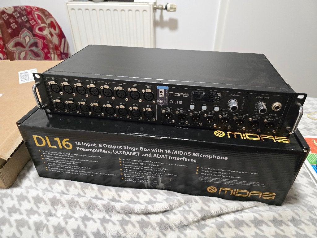 Midas DL16 — Digitale stagebox met 16 ingangs/8 uitgangen, Ophalen of Verzenden, Zo goed als nieuw, 10 tot 20 kanalen, Microfooningang