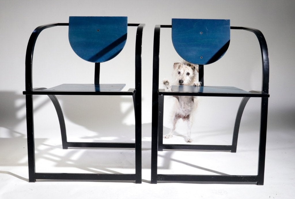 Memphis Design KFF Cosinus stoelen Blauw Zwart jaren 80, Ophalen