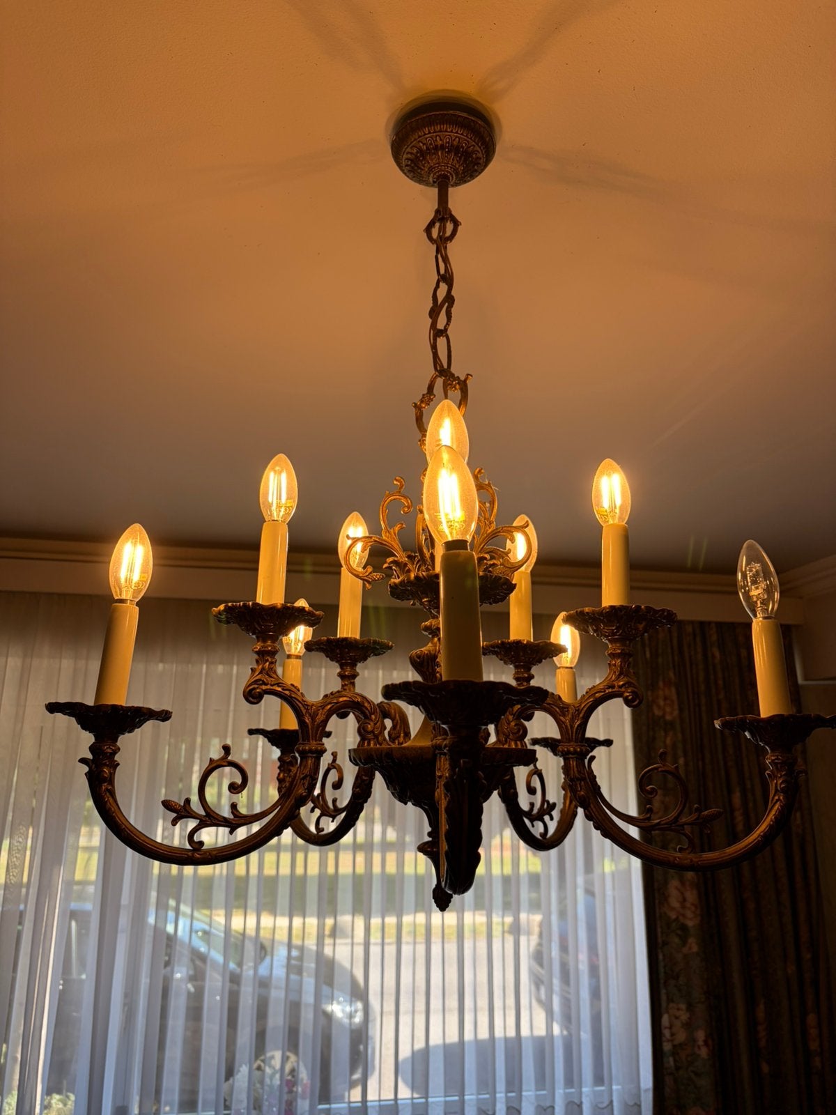 Grand lustre ancien style baroque / classique – 10 ampoules, Enlèvement, Comme neuf