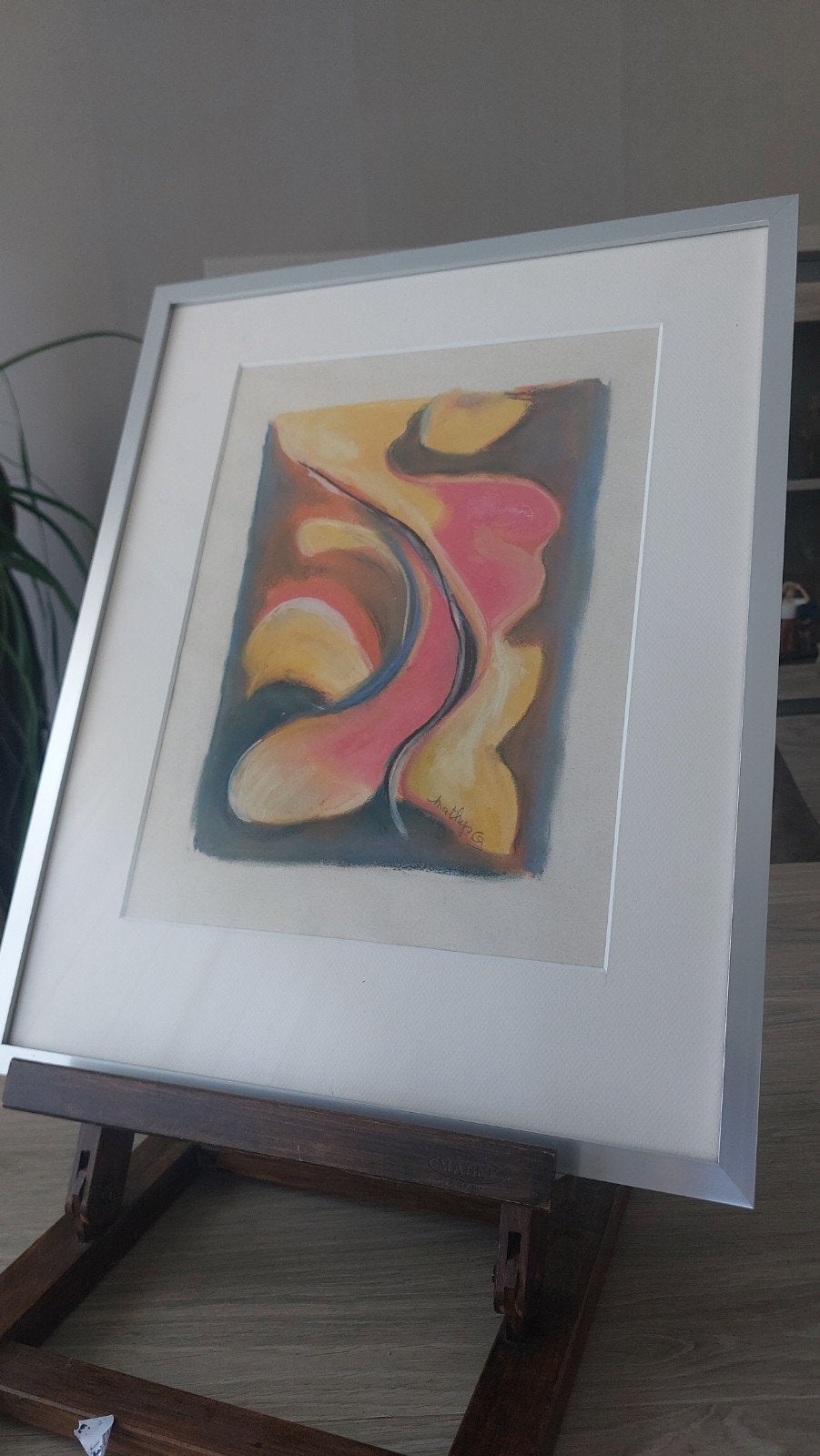Origineel Biomorf Abstract Pastelkunstwerk – Gesign, Antiek en Kunst, Ophalen of Verzenden