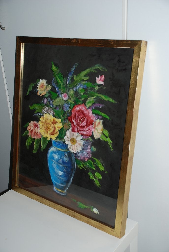 Boeket bloemen in vergulde kader, Antiek en Kunst, Ophalen