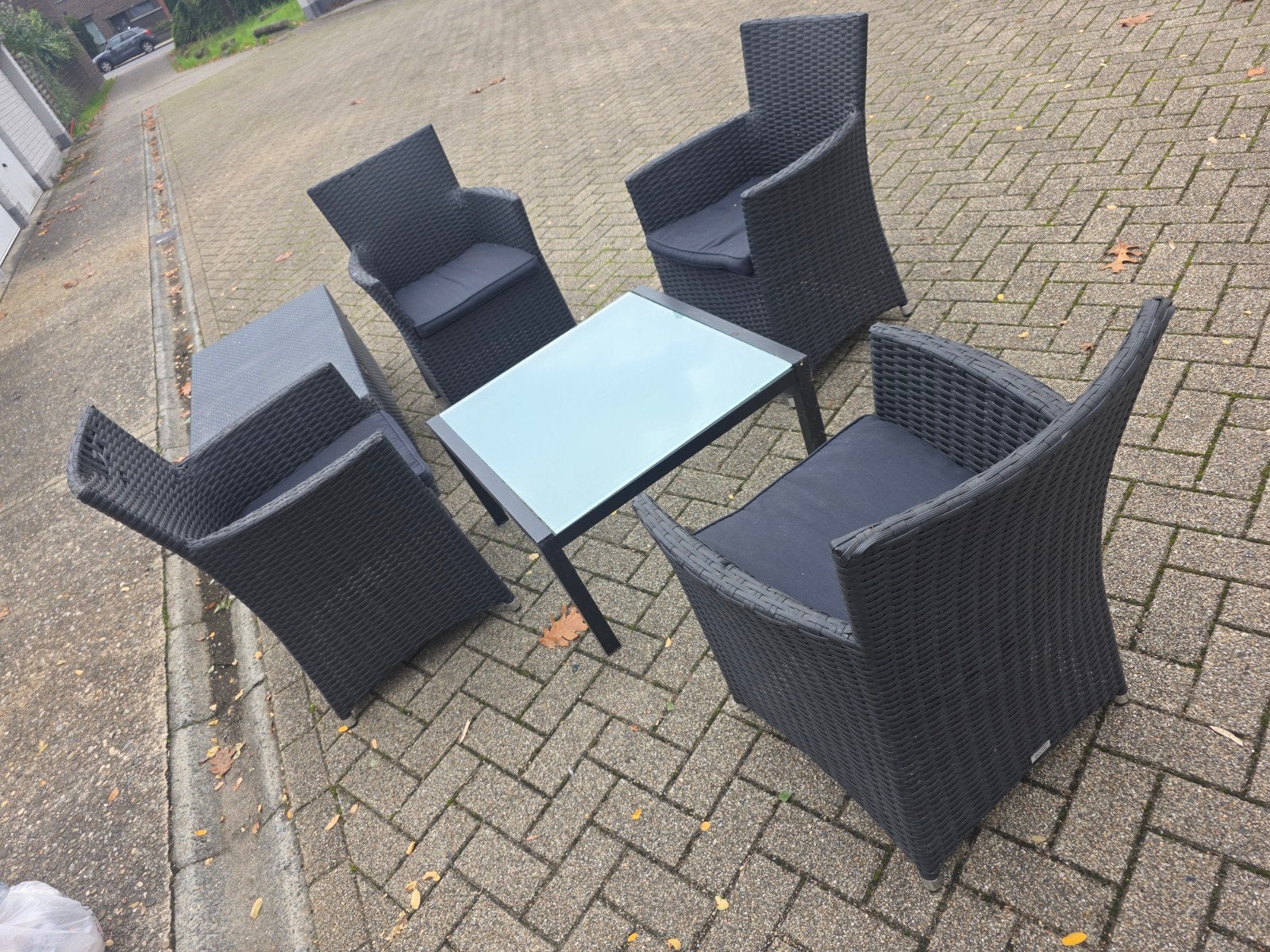 Loungeset Bristol met Tafel, Zitkussens en Opbergbox, Tuin en Terras, Ophalen, Gebruikt, 4 zitplaatsen, Loungeset