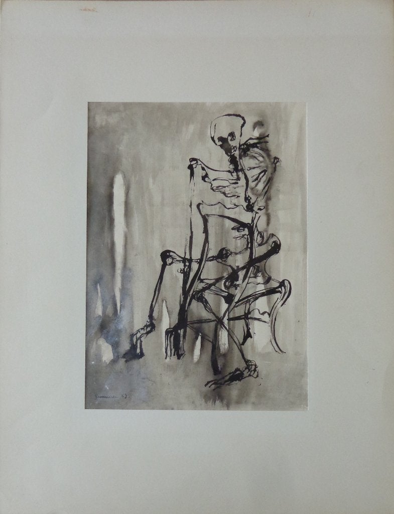 JAN VAERTEN / SKELET / ORIGINEEL WERK / 65x50cm / SIG / 1967, Ophalen of Verzenden, Gesigneerd, Gouache