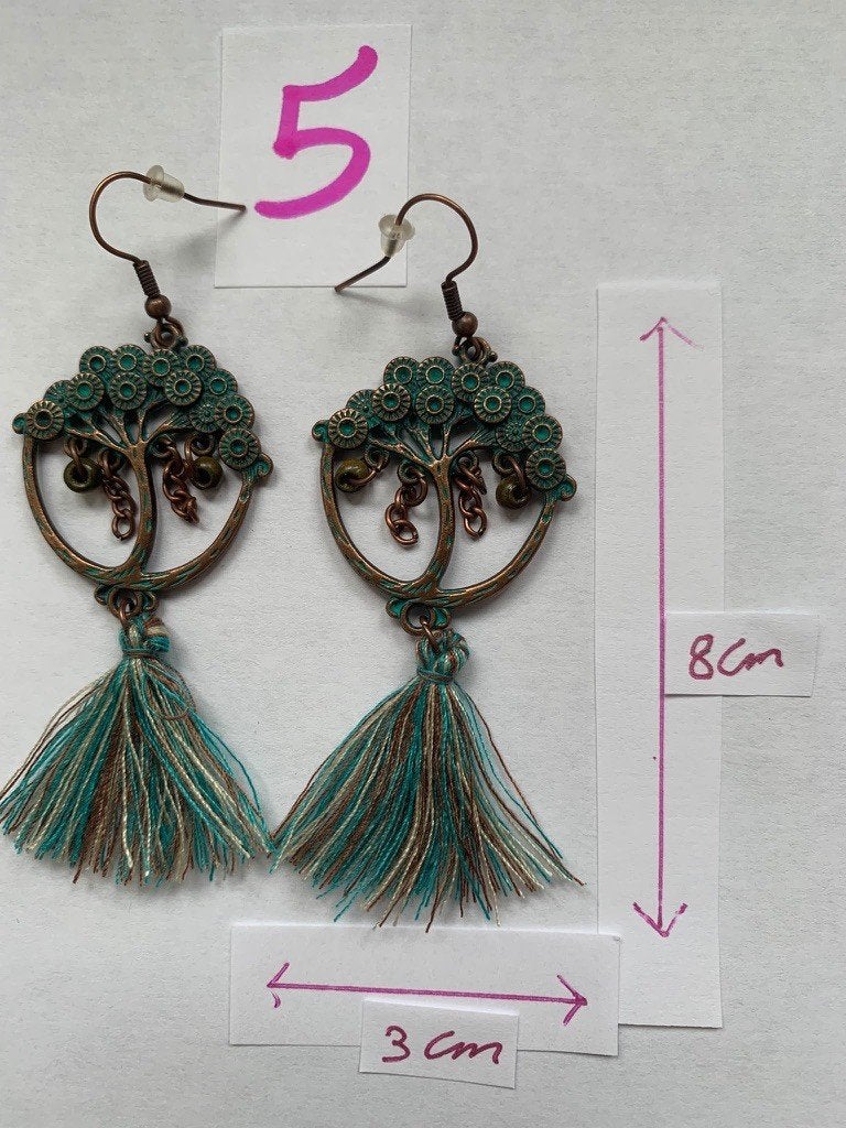 Boucles d'oreilles neuves:Tree of Life – Style Boho / Ibiza, Neuf, Autres couleurs, Autres matériaux, Pendantes
