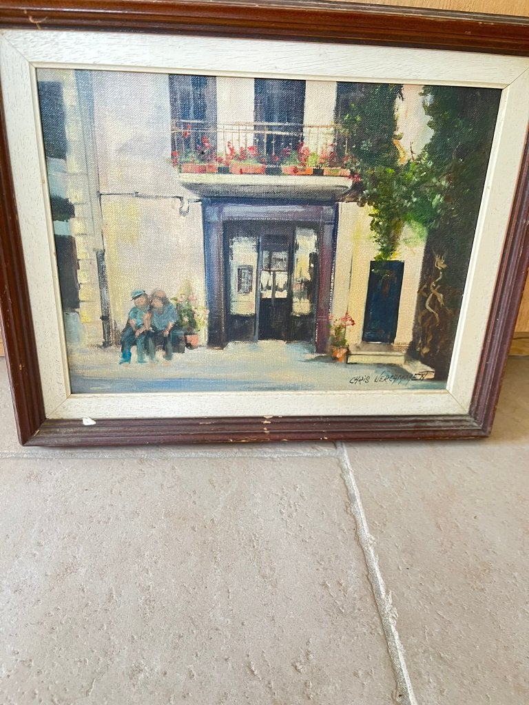 Peinture originale de Chris Vercammen, scène de rue signée, Antiquités & Art, Portrait ou Personnes, Enlèvement ou Envoi, Autres styles