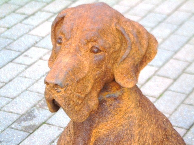 roestig gietijzeren hondenzitje, H 95 cm, Tuin en Terras, Ophalen, Nieuw, Metaal, Dierenbeeld