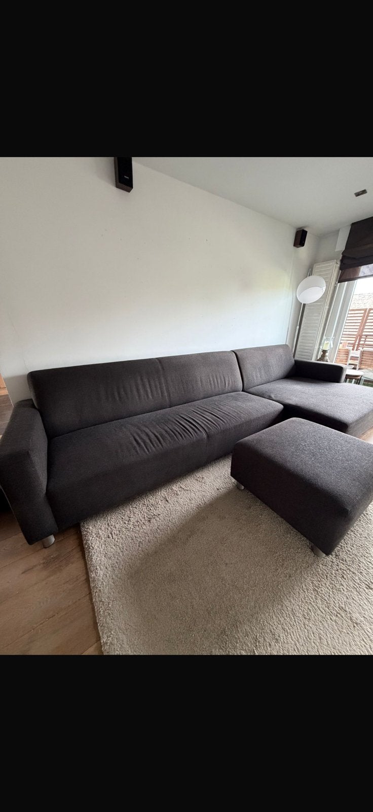 Grijze hoezetel + bijhorende poef, Huis en Inrichting, Ophalen, Zo goed als nieuw, Stof