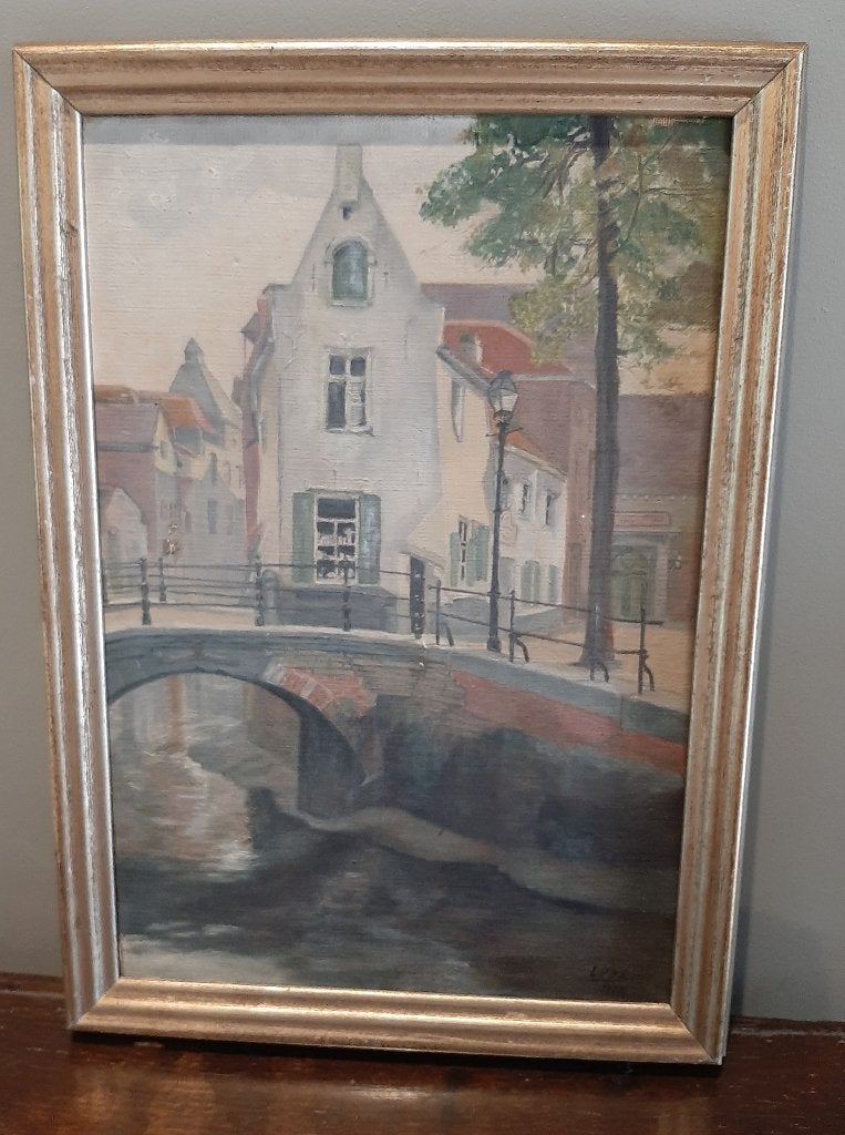 Mechelen schilderij op doek van 1934, Ophalen of Verzenden