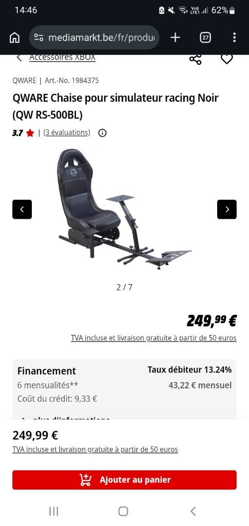 Siège simulateur gaming, Enlèvement, Comme neuf