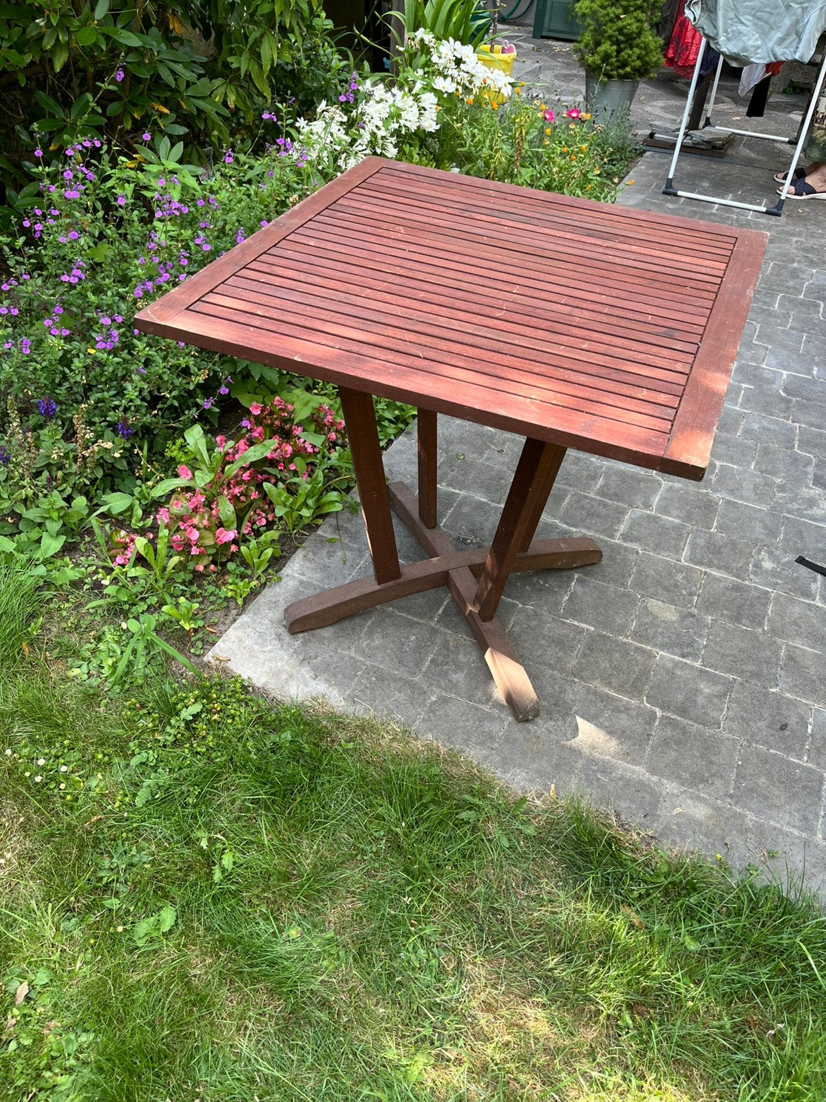 Teak tuintafel, Ophalen, Gebruikt, Vierkant, Hout