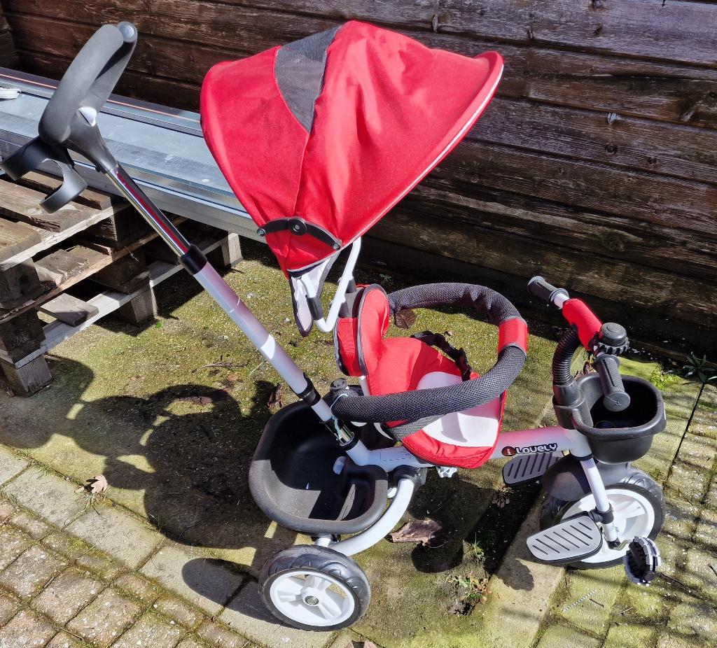 Kinderdriewieler met Duwstuur, (Rood), Fietsen en Brommers, Ophalen of Verzenden, Zo goed als nieuw
