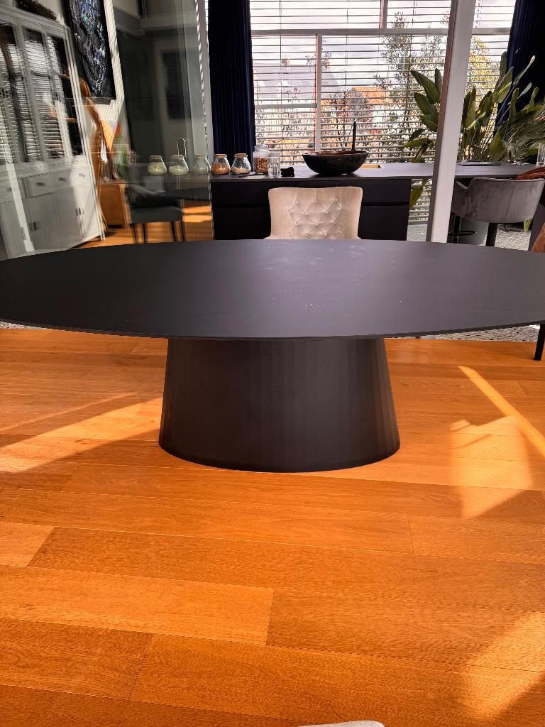 moderne eettafel ovaal met conische voet, Ophalen, 100 tot 150 cm, Zo goed als nieuw, Vijf personen of meer