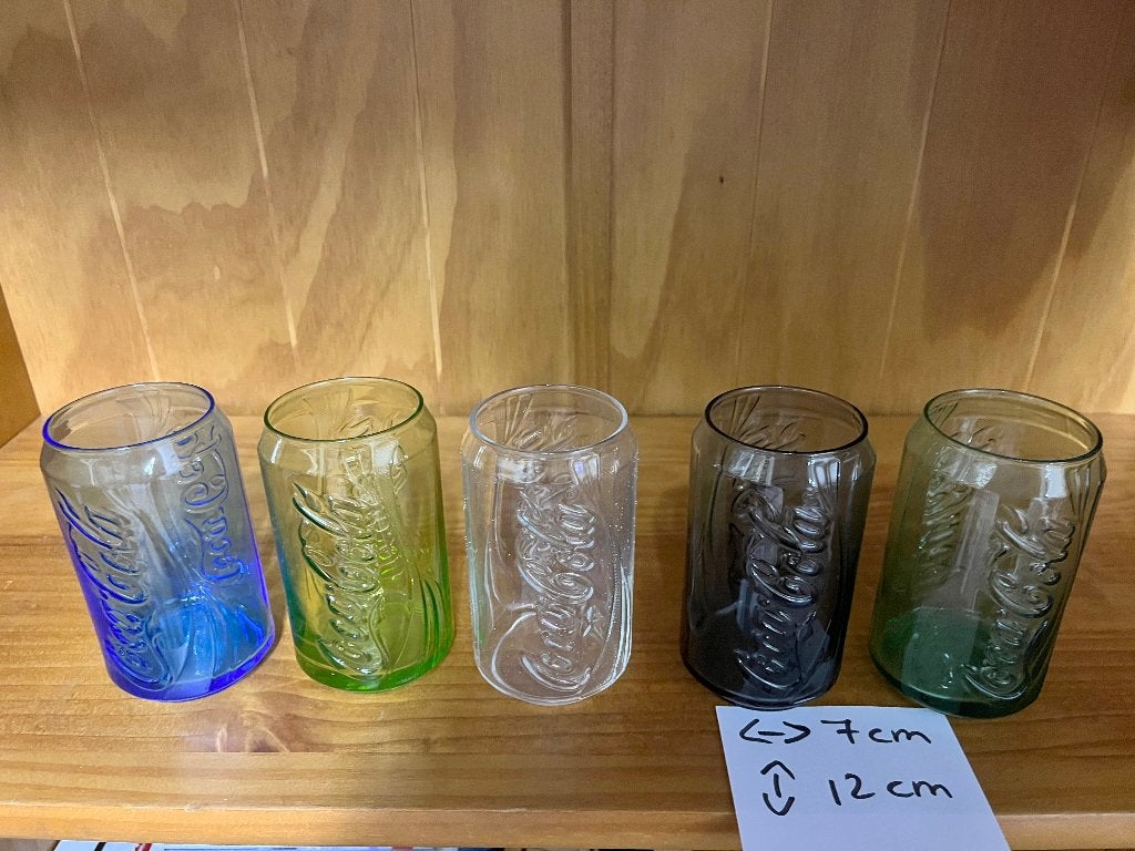 Coca Cola glazen 5 verschillende kleuren in blik vorm, Ophalen, Nieuw, Frisdrank, Overige merken