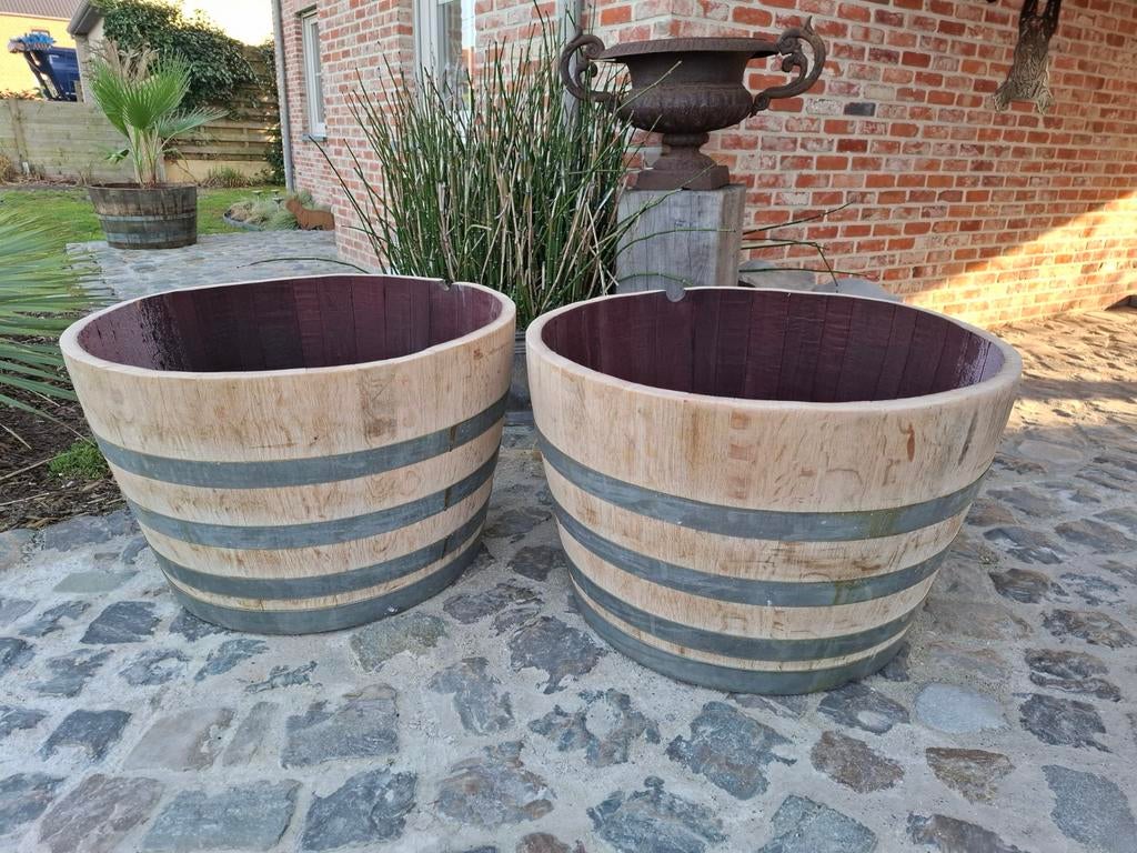 Wijn & whiskey tonnen verzaagd tot kwaliteits bloembak! TOP, Tuin en Terras, Bloembakken en Plantenbakken, Ophalen