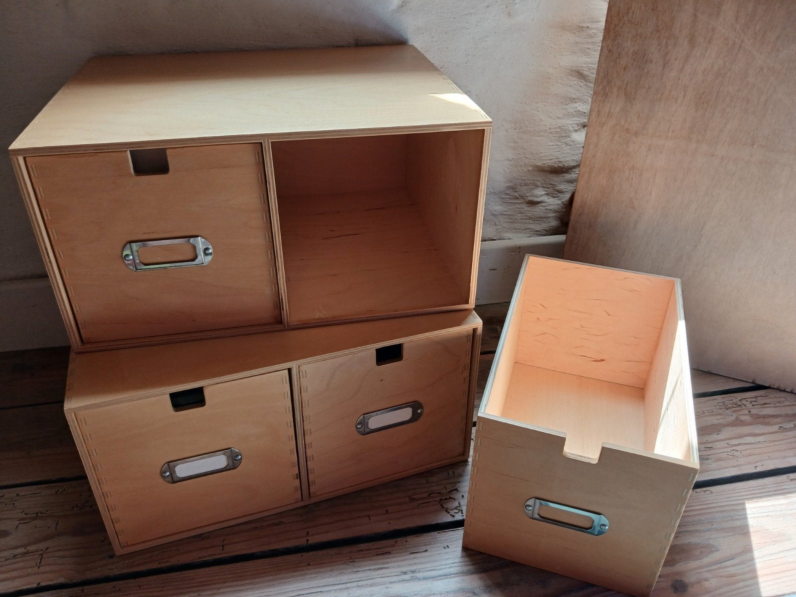 Set 2 houten opbergbakjes met lades, Enlèvement, Comme neuf