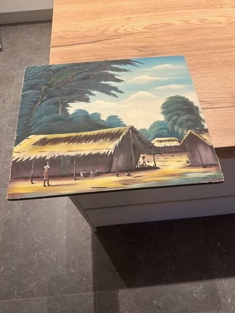 schilderij op spaanderplaat Belgisch Congo, Verzamelen, Ophalen