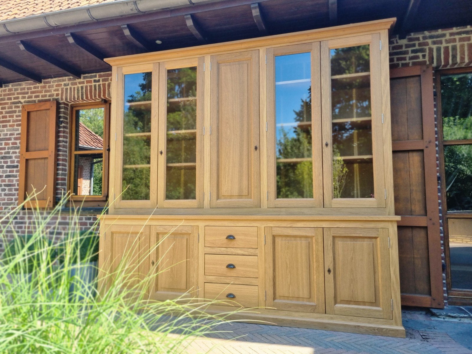 Buffet/vitrine en chêne LIVRAISON GRATUITE, 200 cm ou plus, ., Comme neuf, Landelijk