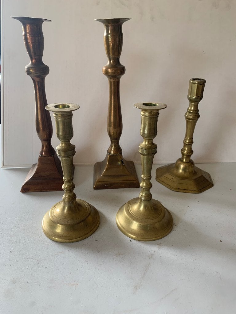 5 kandelaars in koper en messing, Ophalen, Koper of Brons