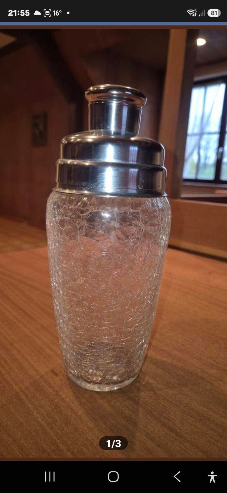 Vintage cocktailshaker in craquelé glas en inox –  20 cm, Huis en Inrichting, Woonaccessoires | Vazen, Glas, Ophalen