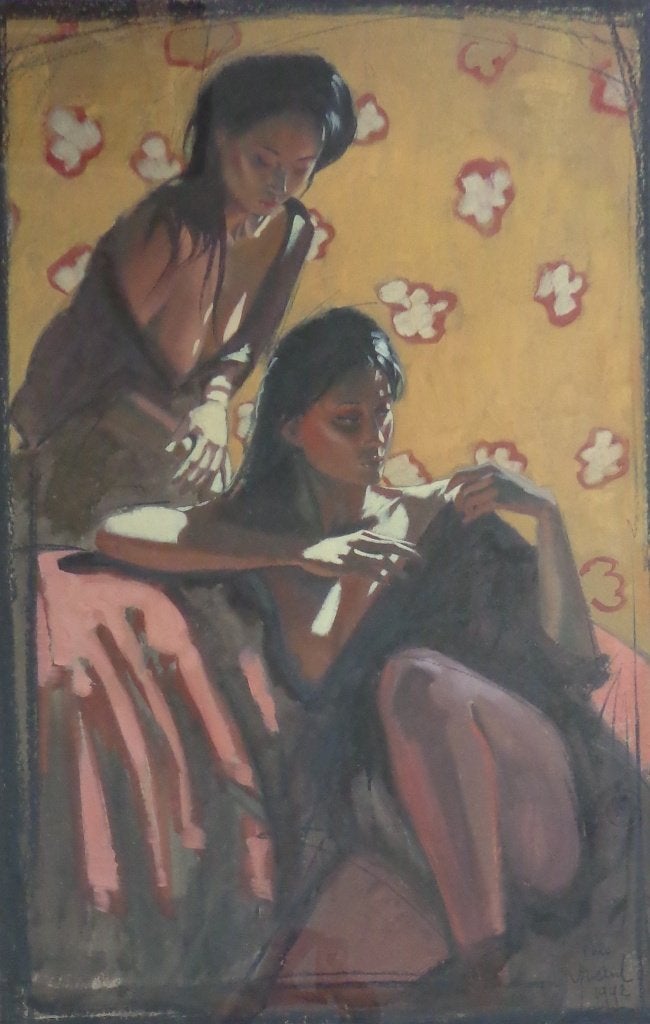 NICO VRIELINK / SENSUELE VROUWEN / OLIEVERF / 129x93cm KADER, Peinture à l'huile, Figures, Enlèvement, Papier/carton