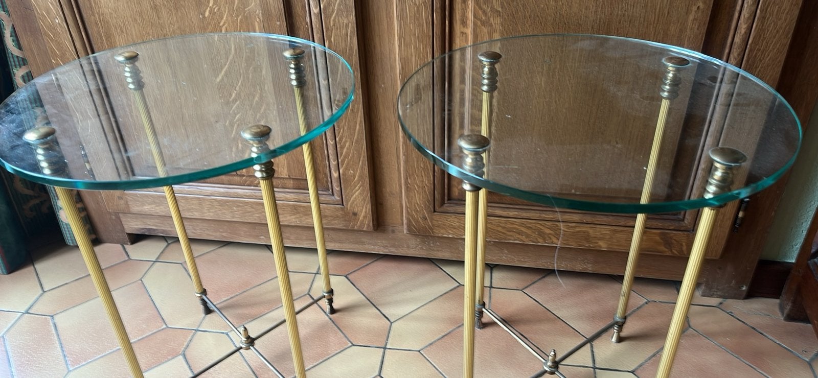 2 petite table verre et laiton vintage, Maison & Meubles, Enlèvement ou Envoi, Comme neuf, Verre
