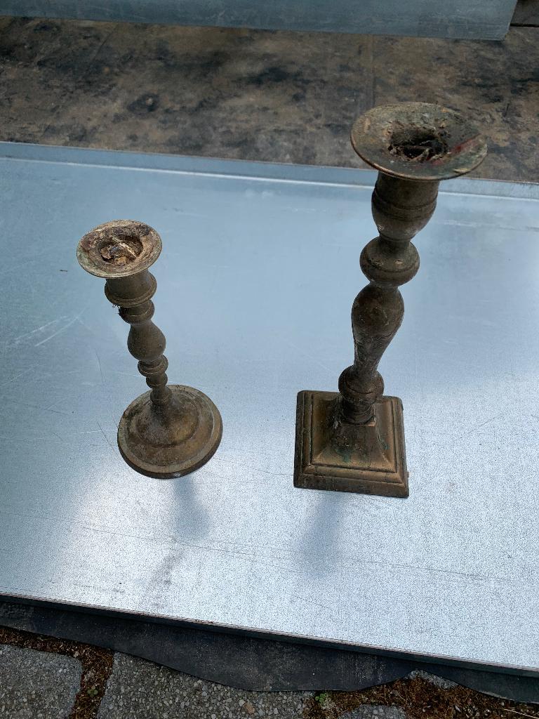 Vintage massief koperen kandelaar, Antiek en Kunst, Ophalen