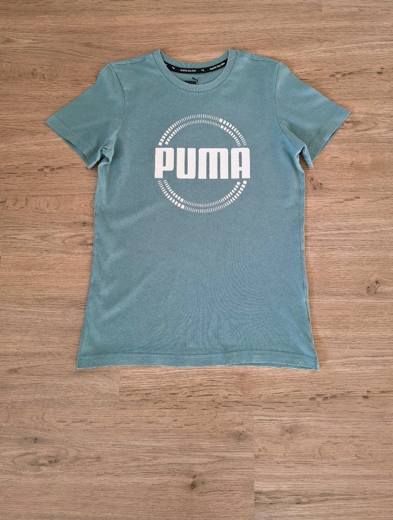 Puma Sport T-shirt Blauw/Groen - Maat 146-152 - ZGAN, Kinderen en Baby's, Jongen of Meisje, Puma, Ophalen of Verzenden, Zo goed als nieuw