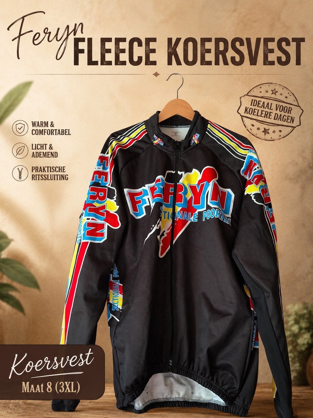 ​Feryn fleece koersvest / wielrenvest – Maat 8 (3XL) – Zwart, Ophalen, Heren, Zo goed als nieuw, Bovenkleding